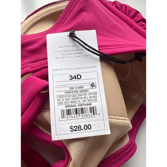 Shade & Shore Womens Lightly Lined Braided Strap Bikini Top Pink 34D NWT - Picture 5 of 8